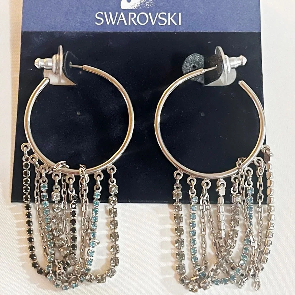 New Large Swarovski Pave Hoop Earrings new in a box - Picture 1 of 3